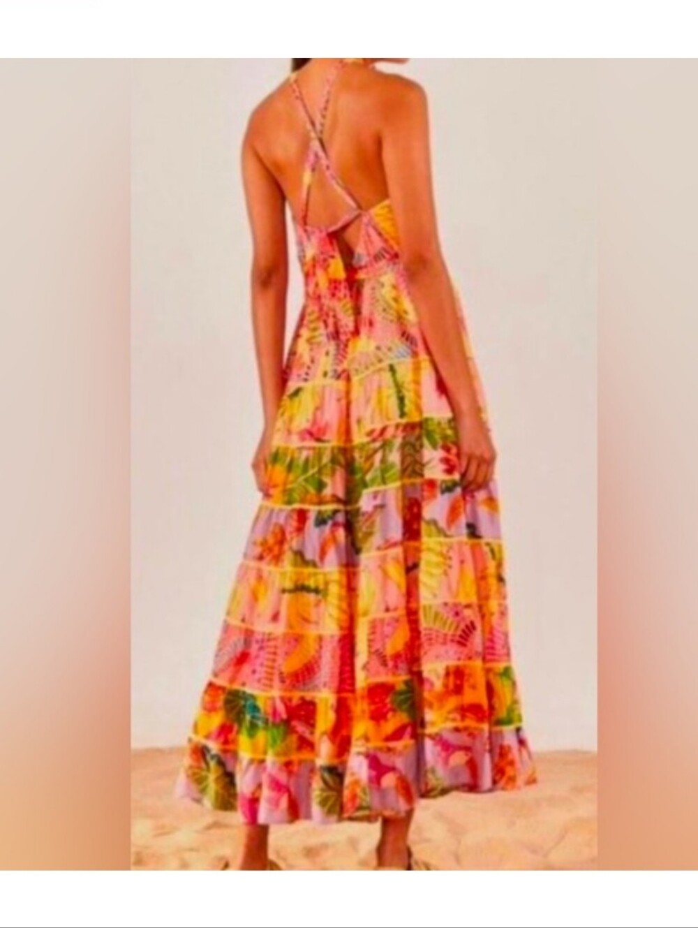 FARM RIO Summer Multi-Color Floral Tiered Maxi Dress